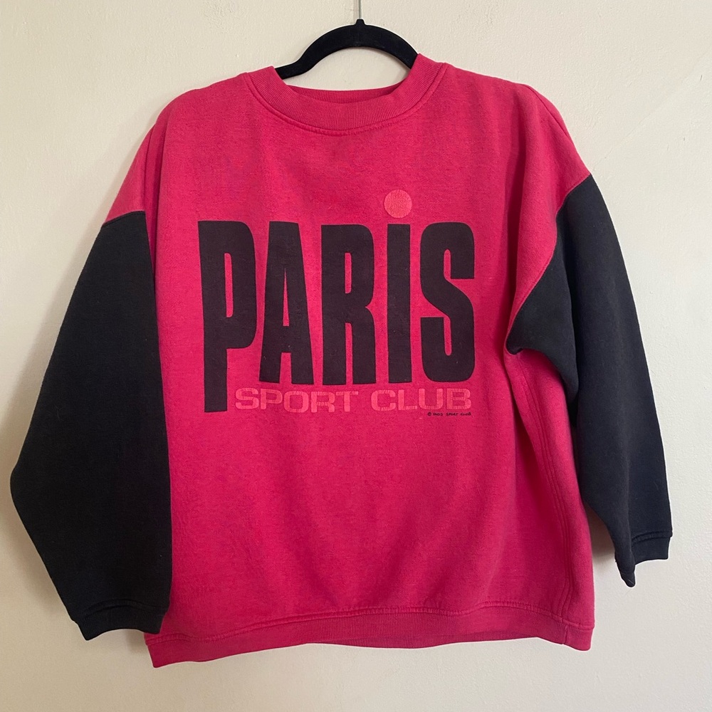 Vintage Hot Pink and Black Crewneck Paris Sport Club Sweatshirt Athleisure